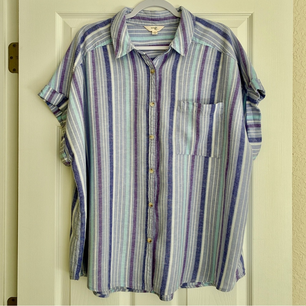Women's Striped Button-Down Shirt - Blue & Purple